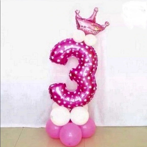 Other - Happy Birthday Princess Crown and #3 Pink Balloon Display/Decoration